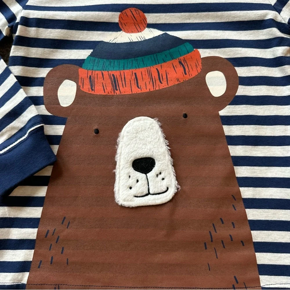 Carter’s Navy Striped Bear in Hat Graphic long Sleeve Tshirt Boys 3T